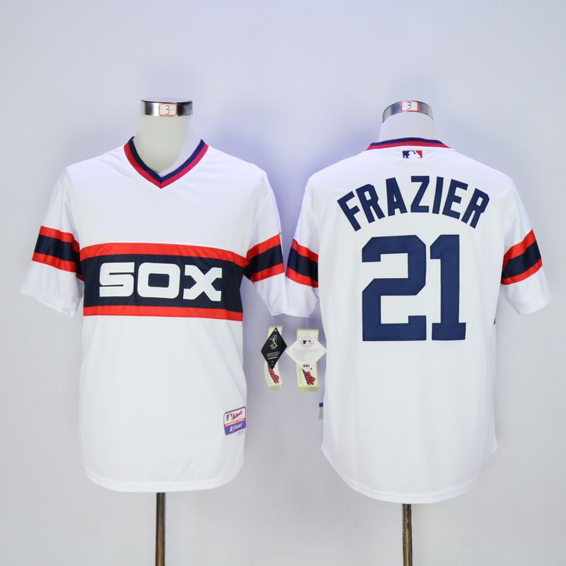 Men Chicago White Sox #21 Frazier White Throwback MLB Jerseys